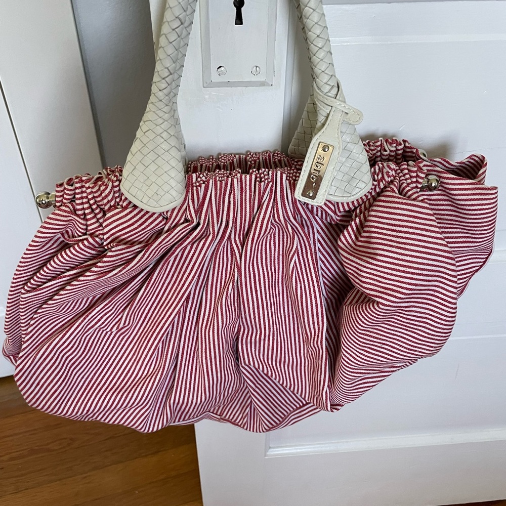 Ladies Abro red stripe bag. Adorable in excellent shape!!!  Very high end name